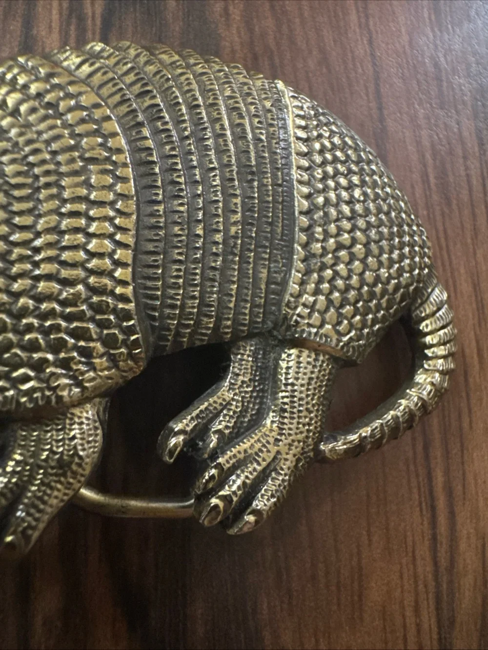 Vintage Brass Armadillo belt buckle USA 1981 3”
